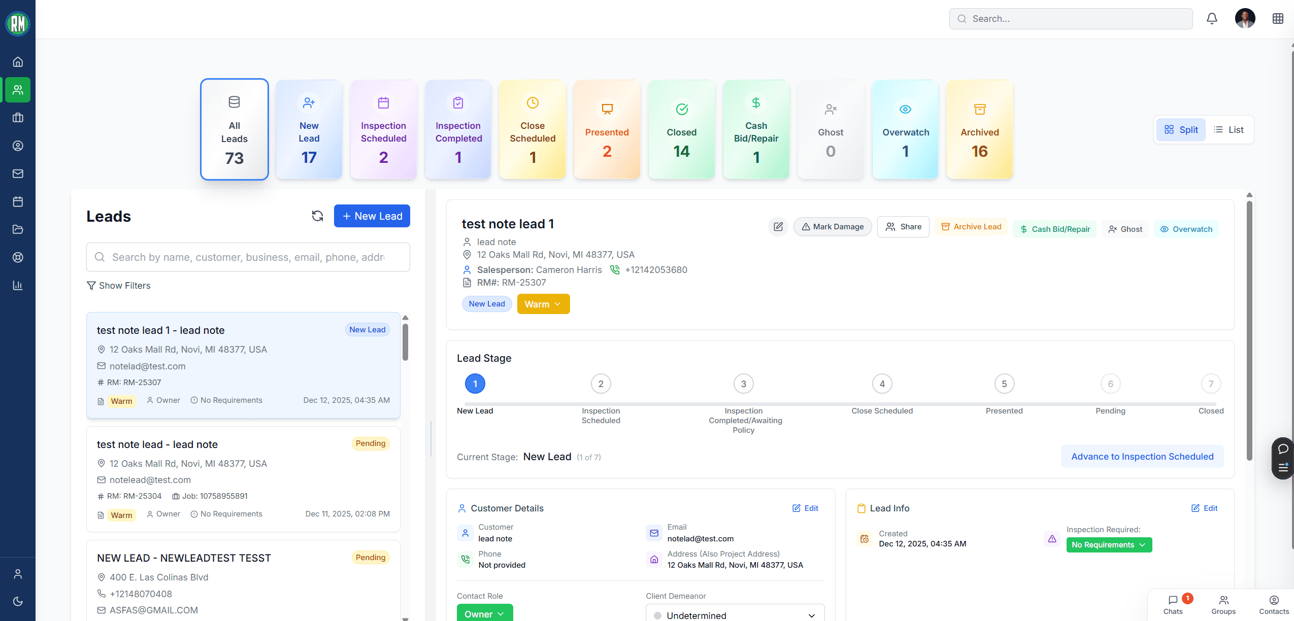 RestoreMasters Leads Dashboard - Live Production System